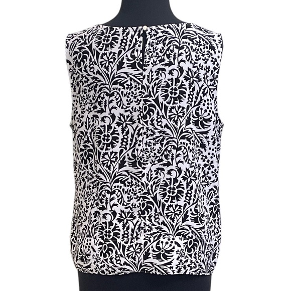 Talbots Black White Abstract Floral Sleeveless Top Sz M Tie Waistband Tank - Picture 9 of 13